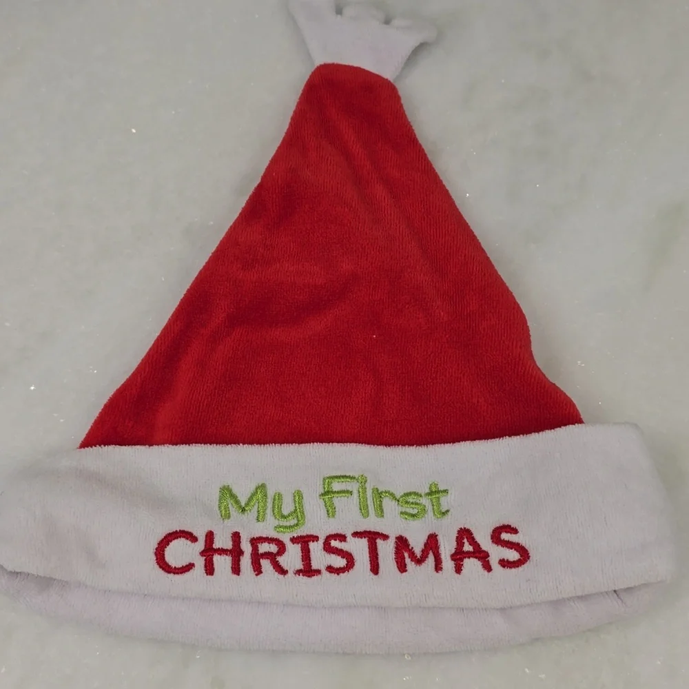 My First Christmas Festive Red and Green Christmas Bib and Hat Set
